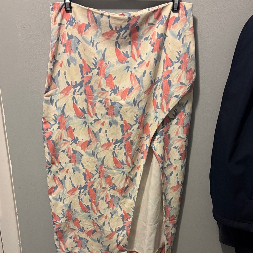 Abercrombie & Fitch Coral and Blue Asymmetrical Midi Skirt